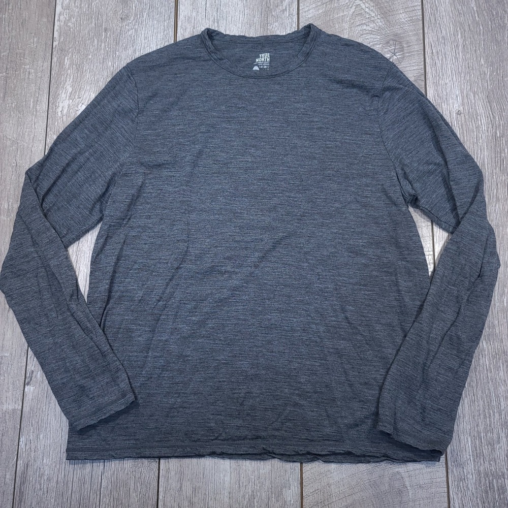 True North Shirt Mens Large Gray 100% Merino Wool Long Sleeve Base Layer Canada